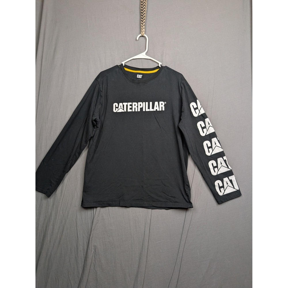 Caterpillar Mens Long Sleeve Graphic T-Shirt Black Logo Print Size L